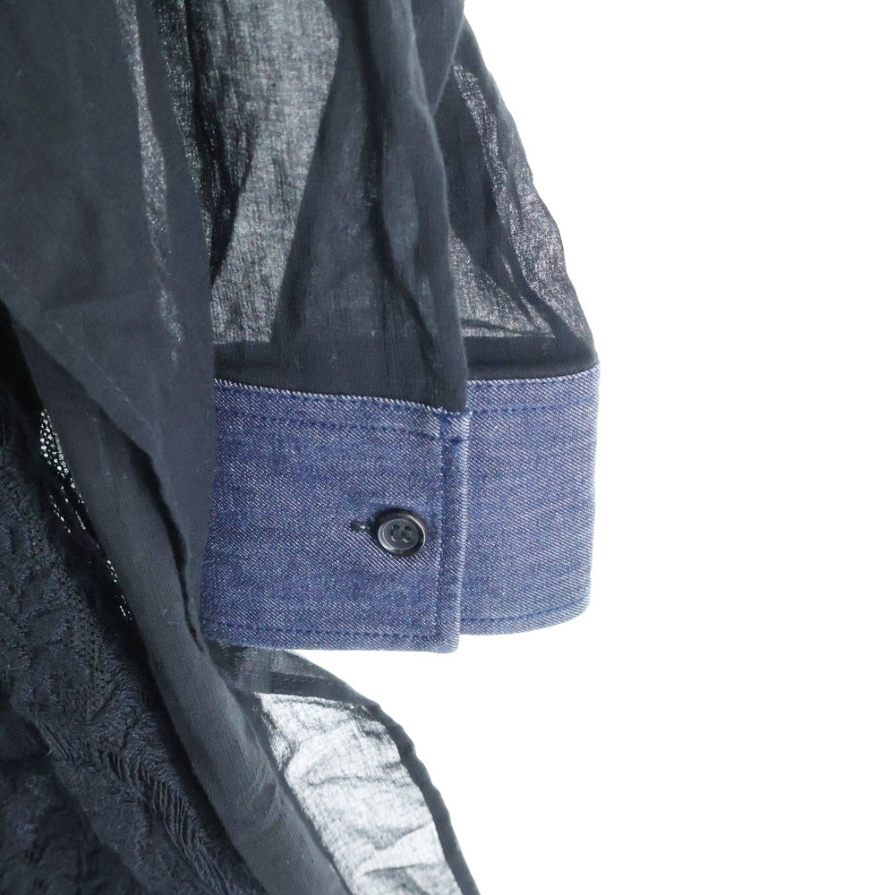 Yohji Yamamoto FEMME(ヨウジヤマモトファム) 22AW デニムレースコンビネーション ロングアシンメトリー コットン長袖シャツ ブラック/インディゴ FE-B15-822