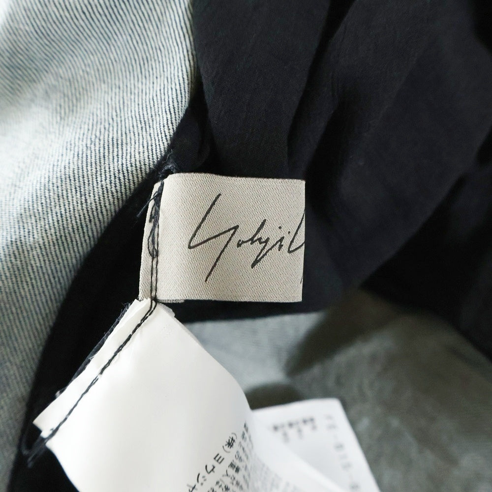 Yohji Yamamoto FEMME(ヨウジヤマモトファム) 22AW デニムレースコンビネーション ロングアシンメトリー コットン長袖シャツ ブラック/インディゴ FE-B15-822