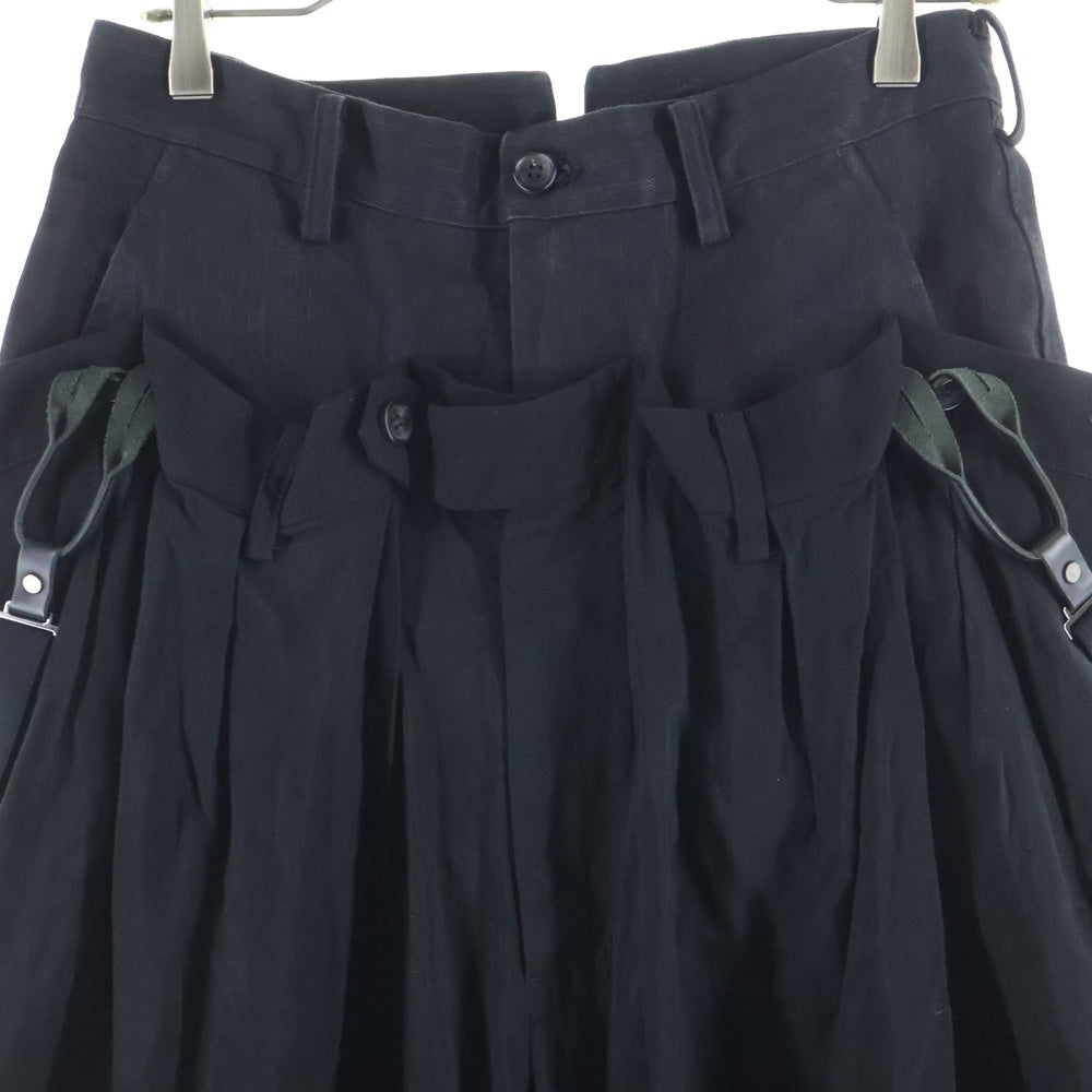 Yohji Yamamoto(ヨウジヤマモト) 22AW デニムコンビネーションデザイン レーヨンキュプラサルエル サスペンダーパンツ ブラック FE-P04-827