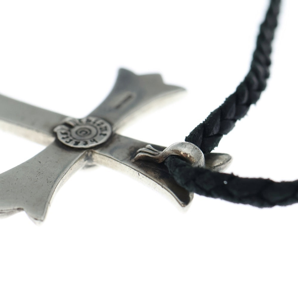 CHROME HEARTS(クロムハーツ) CH CRS LG BC ラージCHクロスペンダント Wボロチップ レザーブレイドネックレス シルバー BCA214