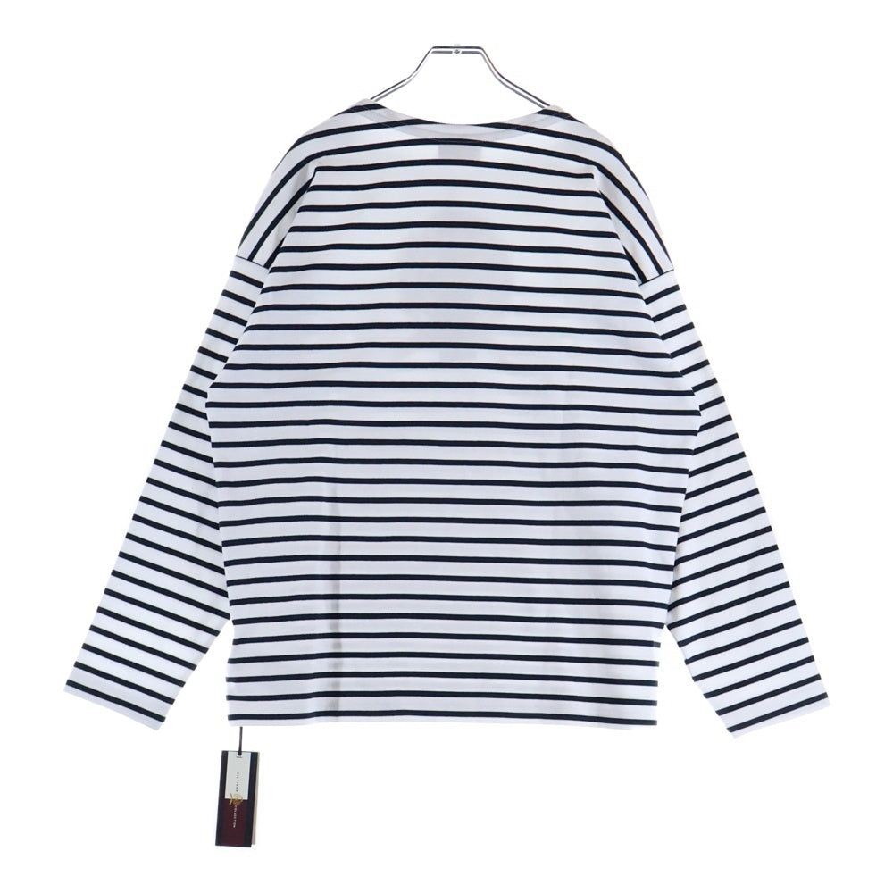 TOMMY HILFIGER(トミーヒルフィガー) エンブレムロゴ刺繍 ボーダー コットン 長袖Tシャツ カットソー ホワイト/ネイビー RE00502