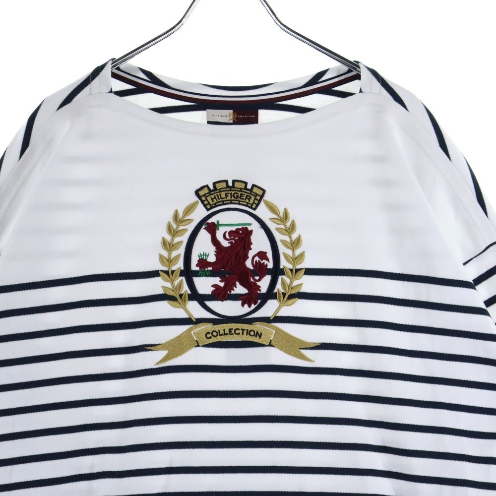 TOMMY HILFIGER(トミーヒルフィガー) エンブレムロゴ刺繍 ボーダー コットン 長袖Tシャツ カットソー ホワイト/ネイビー RE00502