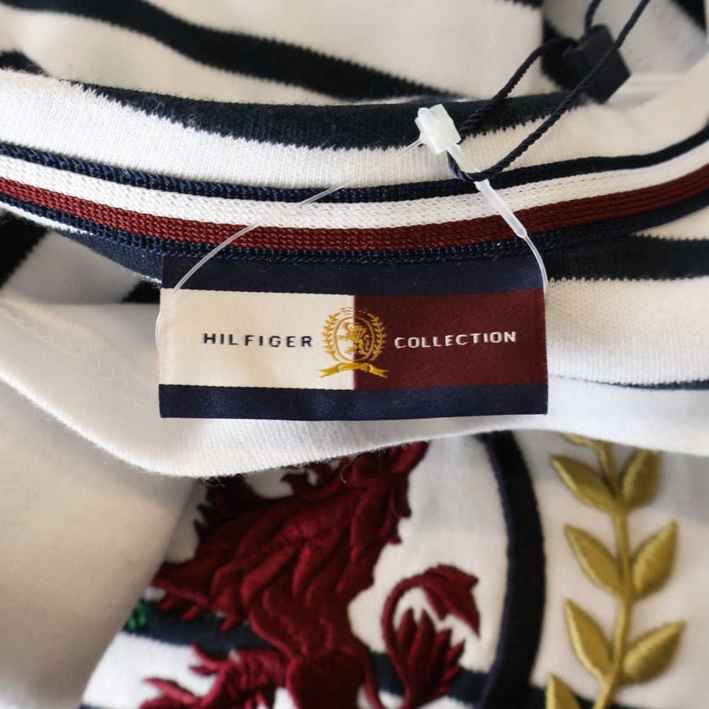 TOMMY HILFIGER(トミーヒルフィガー) エンブレムロゴ刺繍 ボーダー コットン 長袖Tシャツ カットソー ホワイト/ネイビー RE00502