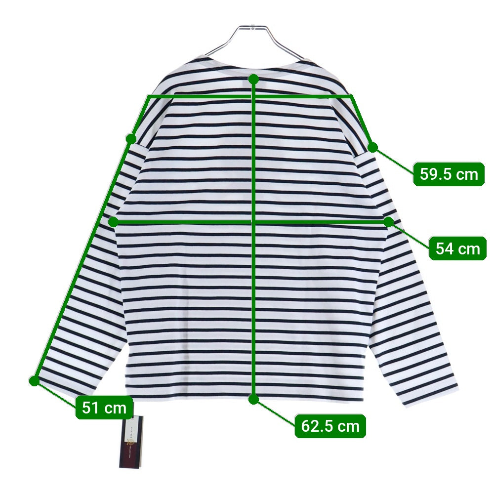 TOMMY HILFIGER(トミーヒルフィガー) エンブレムロゴ刺繍 ボーダー コットン 長袖Tシャツ カットソー ホワイト/ネイビー RE00502