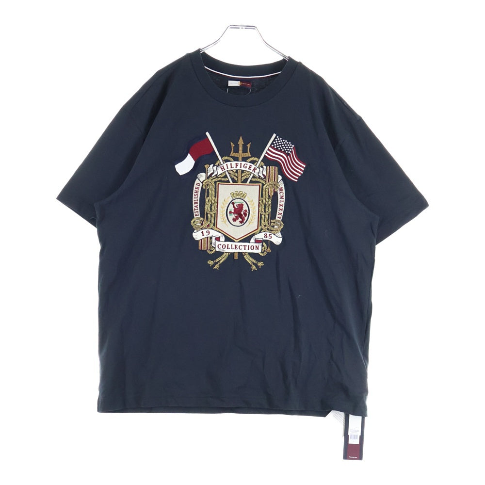 TOMMY HILFIGER(トミーヒルフィガー) エンブレムロゴ刺繍 クルーネック コットン 半袖Tシャツ カットソー ネイビー RE00509