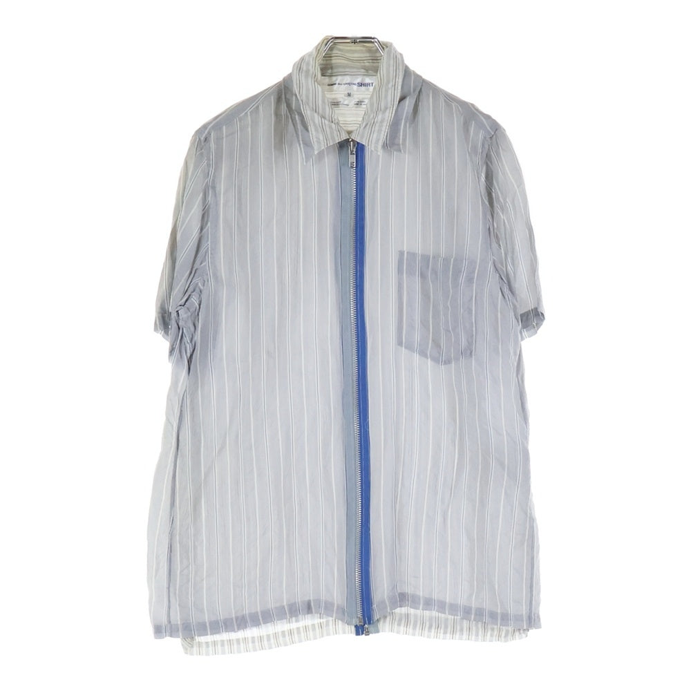 COMME des GARCONS SHIRT(コムデギャルソンシャツ) 00SS レイヤードデザイン ストライプ ジップアップ 半袖 シャツ グレー S08127X