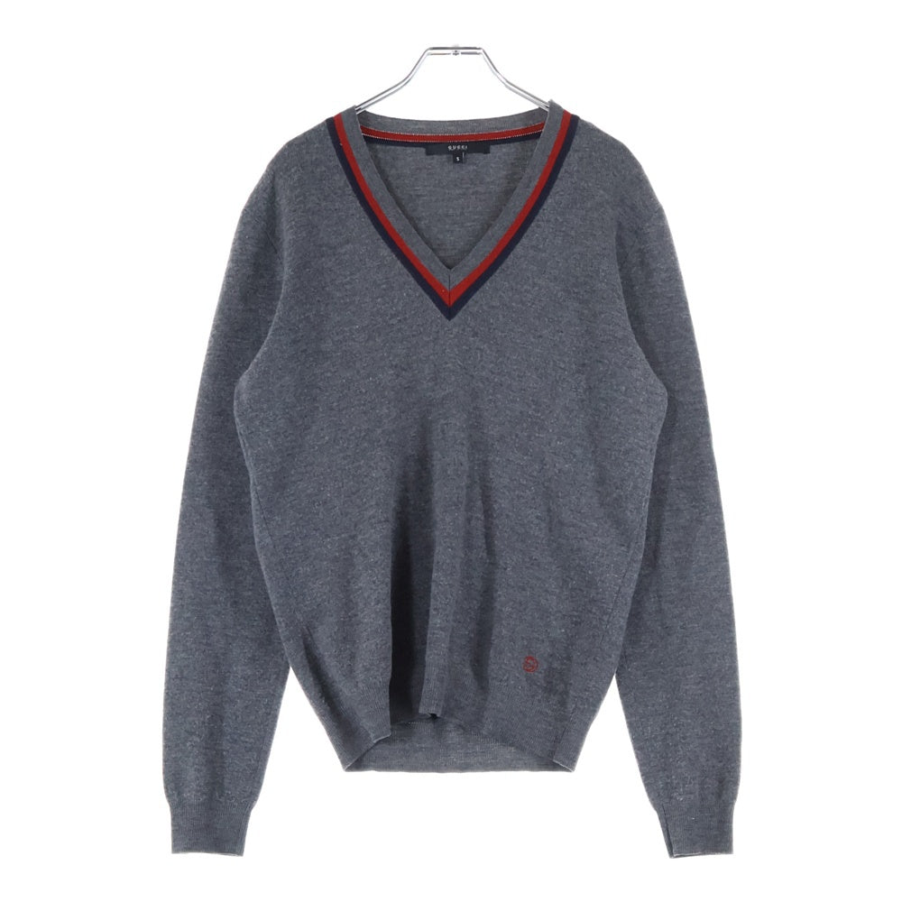 GUCCI(グッチ) ラインデザイン Vネック ニットセーター グレー