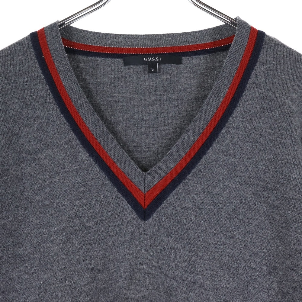 GUCCI(グッチ) ラインデザイン Vネック ニットセーター グレー