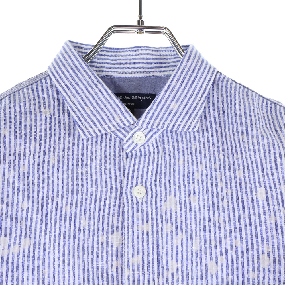 COMME des GARCONS HOMME(コムデギャルソンオム) 13SS AD2012 ブリーチ デザイン ストライプ 半袖 シャツ ブルー HK-B044