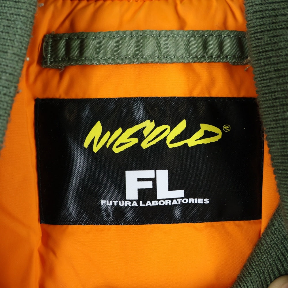 FUTURA LABORATORIES(フューチュラ・ラボラトリーズ) ×NIGOLD MA-1 JACKET ニゴールド フロントロゴエンブロイダリー マルチポケット ジップアップ フライジャケット エムエーワン グリーン