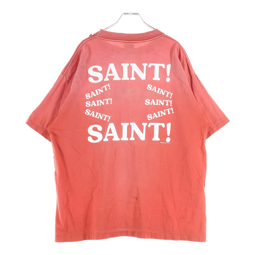 SAINT MICHAEL(セントマイケル) 25SS S/S TEE SAINT/RED ロゴプリント ヴィンテージ加工 Tシャツ 半袖カットソー レッド SM-HR8-0000-027