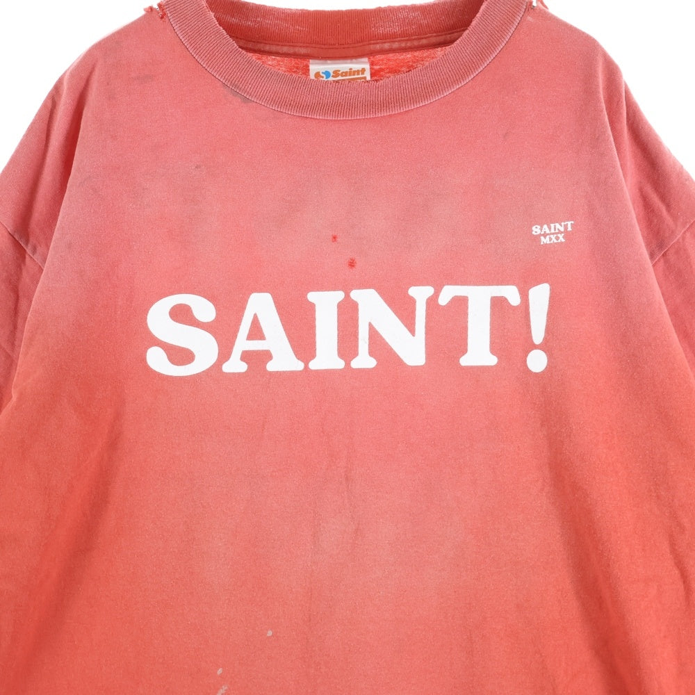 SAINT MICHAEL(セントマイケル) 25SS S/S TEE SAINT/RED ロゴプリント ヴィンテージ加工 Tシャツ 半袖カットソー レッド SM-HR8-0000-027