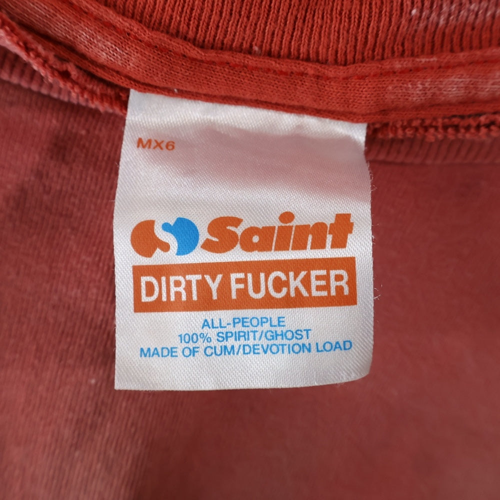 SAINT MICHAEL(セントマイケル) 25SS S/S TEE SAINT/RED ロゴプリント ヴィンテージ加工 Tシャツ 半袖カットソー レッド SM-HR8-0000-027