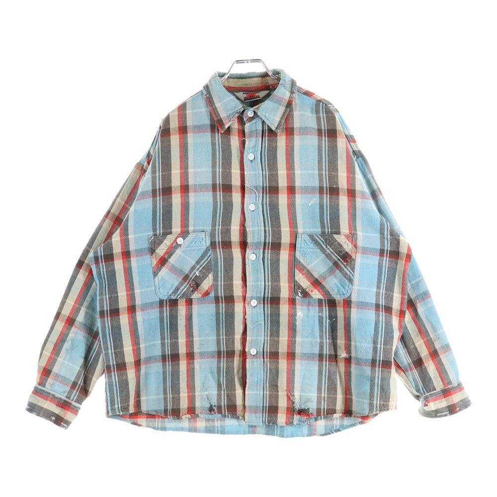 SAINT MICHAEL(セントマイケル) 25SS FLANNEL SHIRT CHECK BLUE チェック柄 ヴィンテージ加工 コットン フランネル長袖シャツ ブルー SM-HR8-0000-040