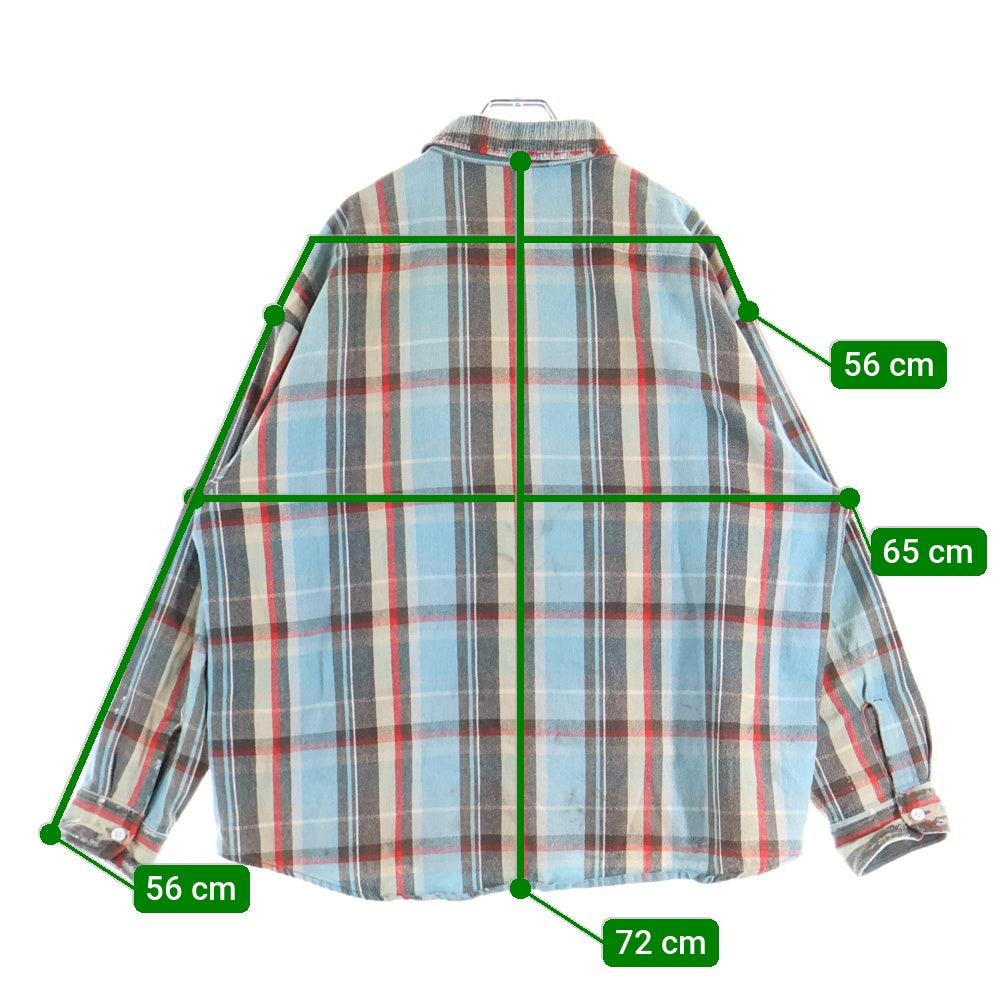 SAINT MICHAEL(セントマイケル) 25SS FLANNEL SHIRT CHECK BLUE チェック柄 ヴィンテージ加工 コットン フランネル長袖シャツ ブルー SM-HR8-0000-040