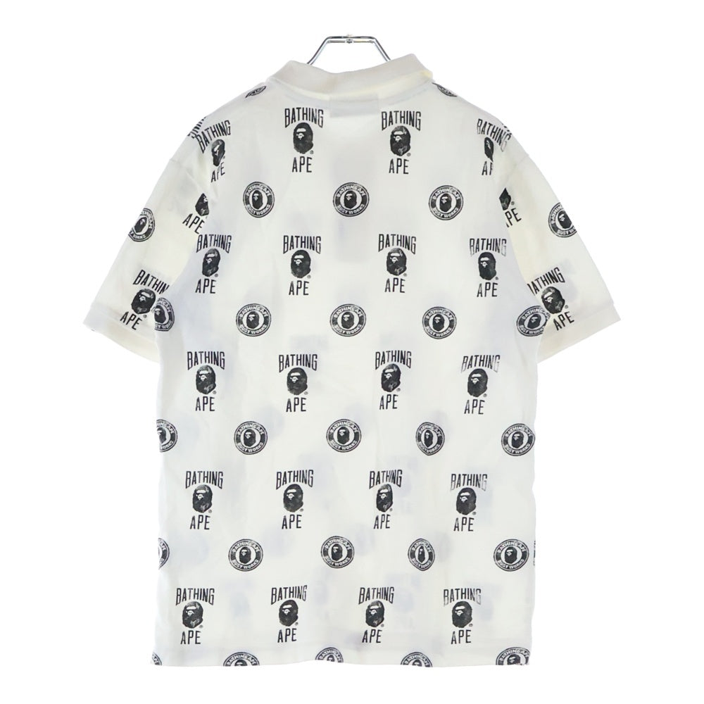 A BATHING APE(アベイシングエイプ) 両面ロゴデザイン 総柄 カットソー 半袖ポロシャツ ホワイト