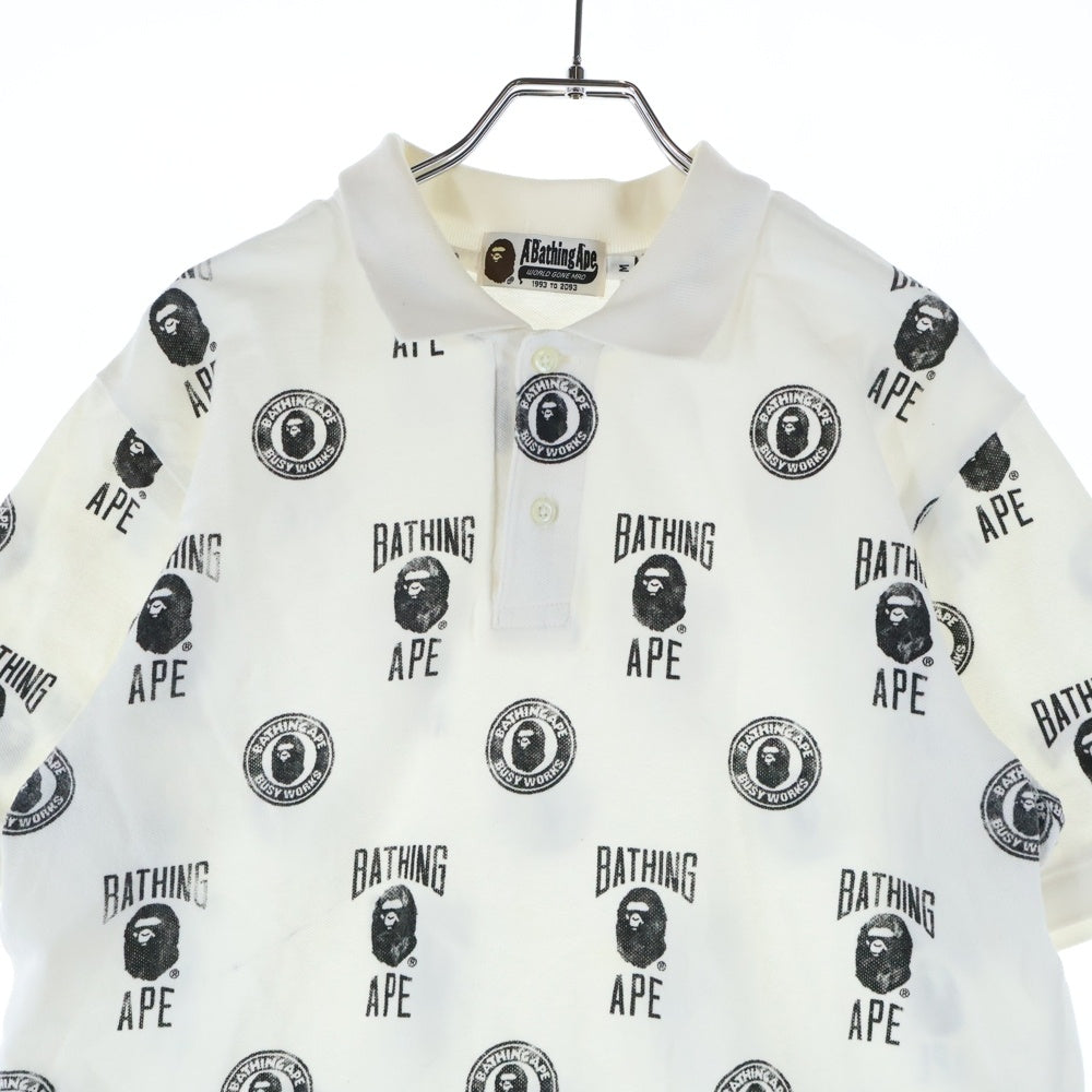 A BATHING APE(アベイシングエイプ) 両面ロゴデザイン 総柄 カットソー 半袖ポロシャツ ホワイト