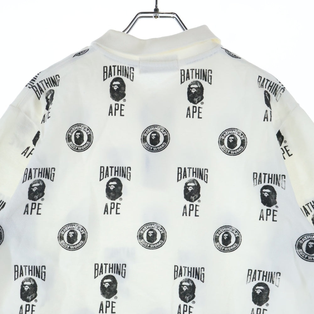 A BATHING APE(アベイシングエイプ) 両面ロゴデザイン 総柄 カットソー 半袖ポロシャツ ホワイト
