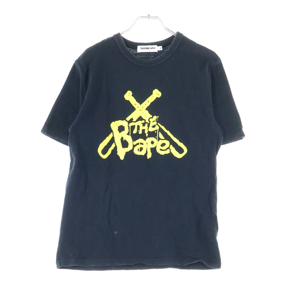 A BATHING APE(アベイシングエイプ) THE BAPE ザ ベイプ フロントロゴデザイン クルーネック カットソー 半袖Tシャツ ブラック