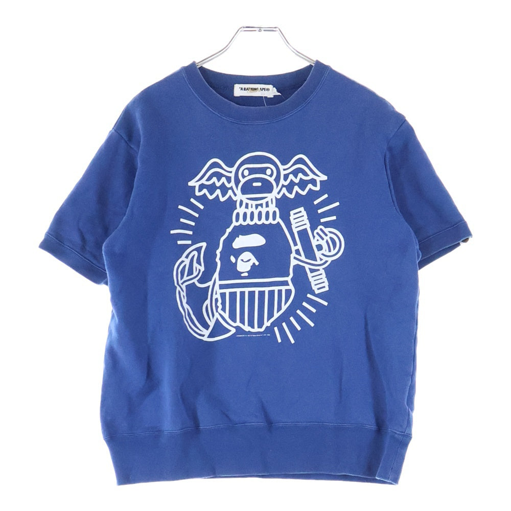 A BATHING APE(アベイシングエイプ) フロントロゴデザイン ベイビーマイロ クルーネック カットソー 半袖Tシャツ ブルー