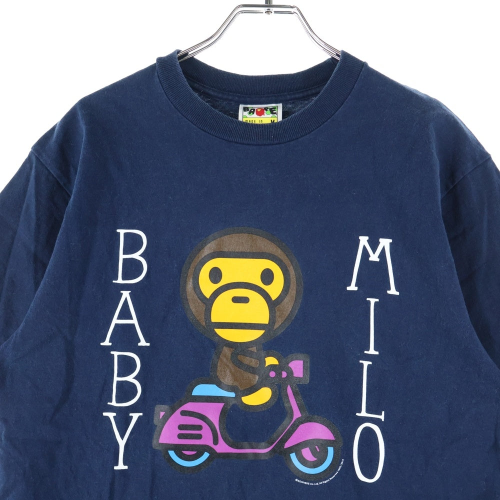 A BATHING APE(アベイシングエイプ) BABY MILO ベイビー マイロ フロントロゴデザイン クルーネック カットソー 半袖Tシャツ ネイビー