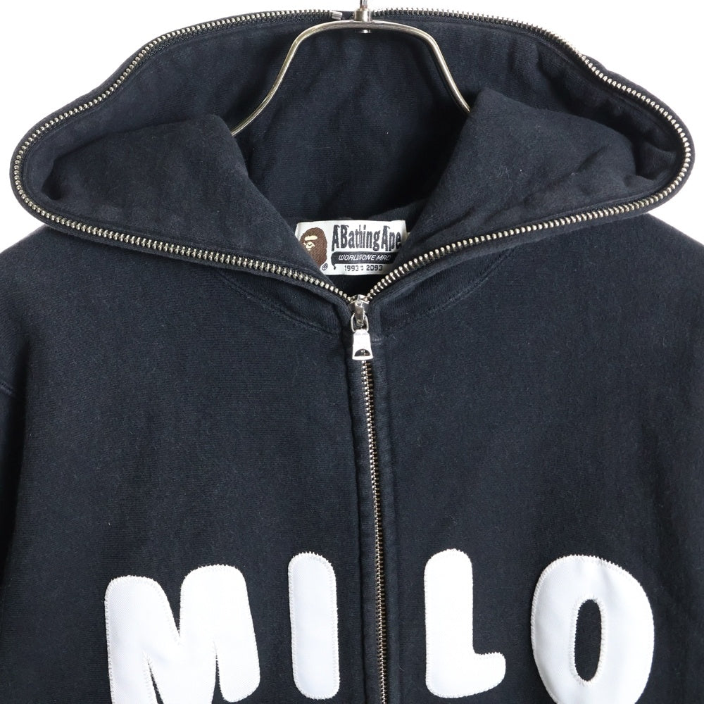 A BATHING APE(アベイシングエイプ) MILO マイロ フロントロゴデザイン ダブルポケット フルジップ フーデッド スウェット パーカー ブラック