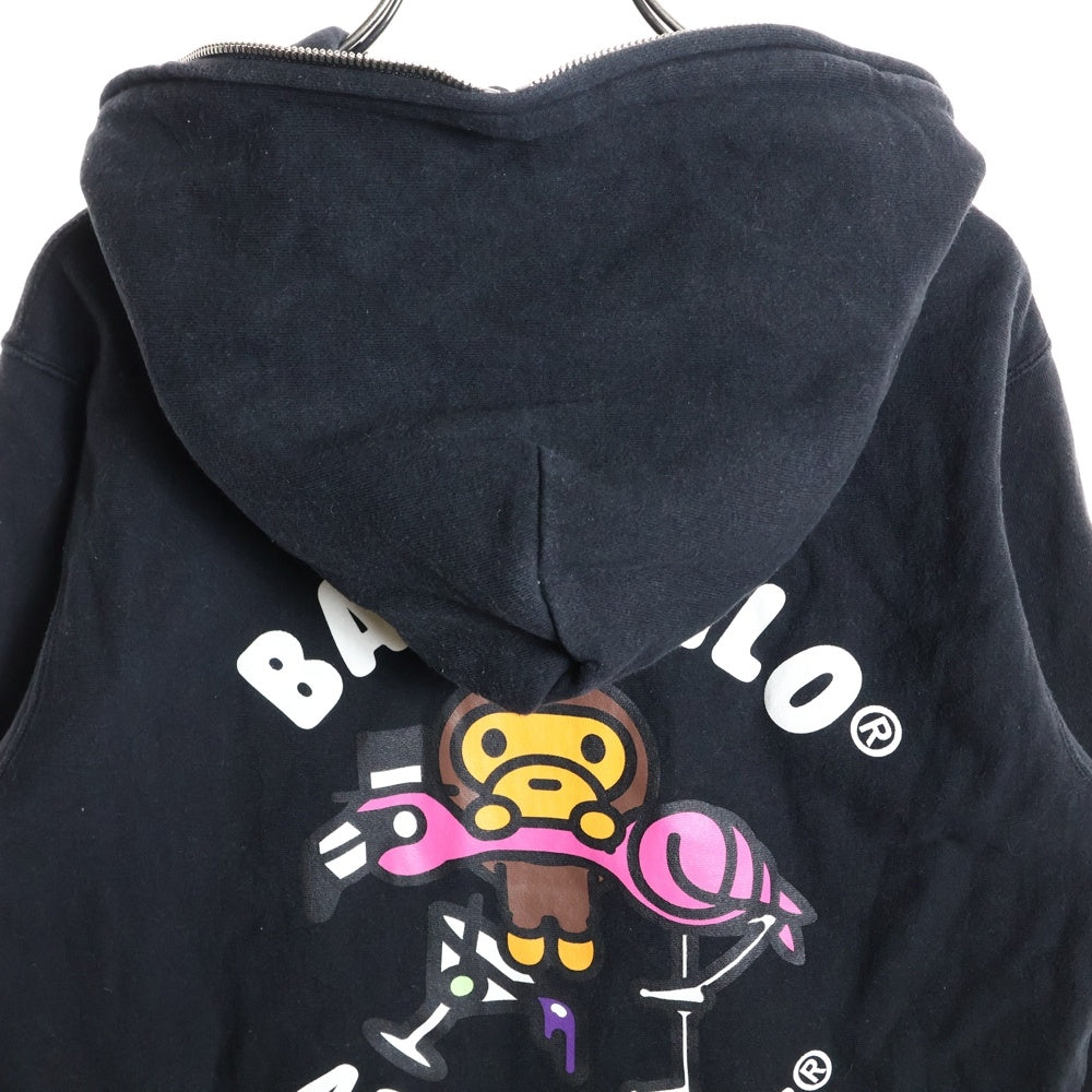 A BATHING APE(アベイシングエイプ) MILO マイロ フロントロゴデザイン ダブルポケット フルジップ フーデッド スウェット パーカー ブラック