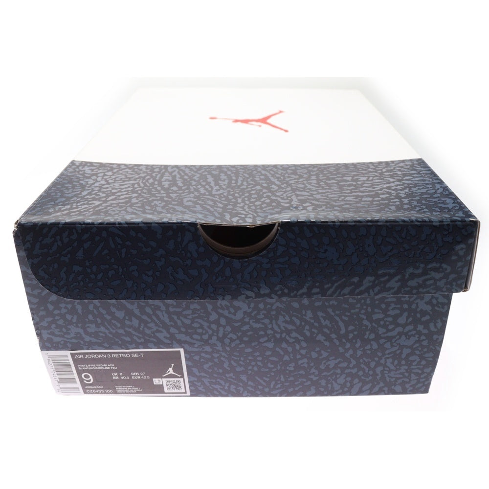 NIKE(ナイキ) AIR JORDAN 3 RETRO SE-T CO JP FIRE RED DENIM エアジョーダン3 レトロ ファイヤー レッド デニム ハイカットスニーカー ホワイト US9/27cm CZ6433-100