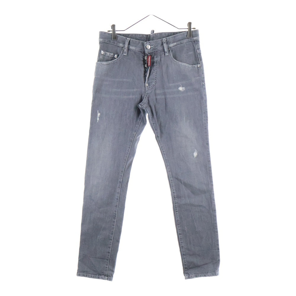 DSQUARED2(ディースクエアード) 20AW ボタンフライ ダメージ ストレート スキニー スリム デニムパンツ グレー S74LB0786