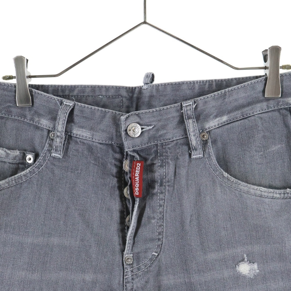DSQUARED2(ディースクエアード) 20AW ボタンフライ ダメージ ストレート スキニー スリム デニムパンツ グレー S74LB0786