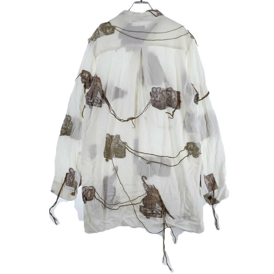 ARCHIVIO J.M.RIBOT(アルキビオジェイエムリボット) 23SS パッチワーク加工 デザインプリント 長袖ボタンシャツ ホワイト SH07/TR