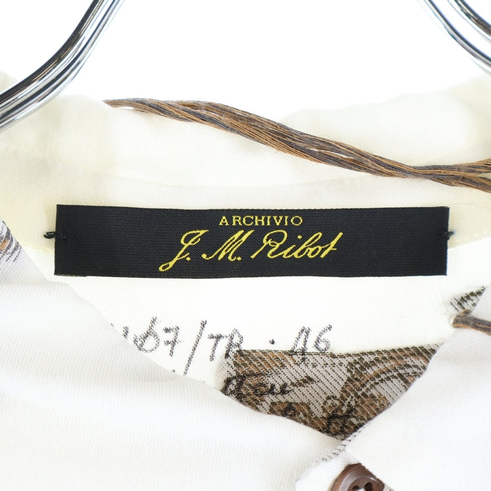 ARCHIVIO J.M.RIBOT(アルキビオジェイエムリボット) 23SS パッチワーク加工 デザインプリント 長袖ボタンシャツ ホワイト SH07/TR