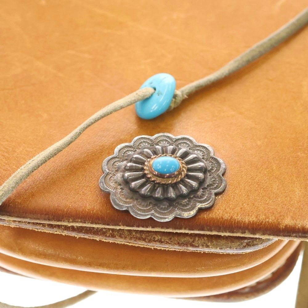 goro's(ゴローズ) 金縄ターコイズ付きフラワーコンチョカスタム サドルレザー ウエストバッグ ブラウン