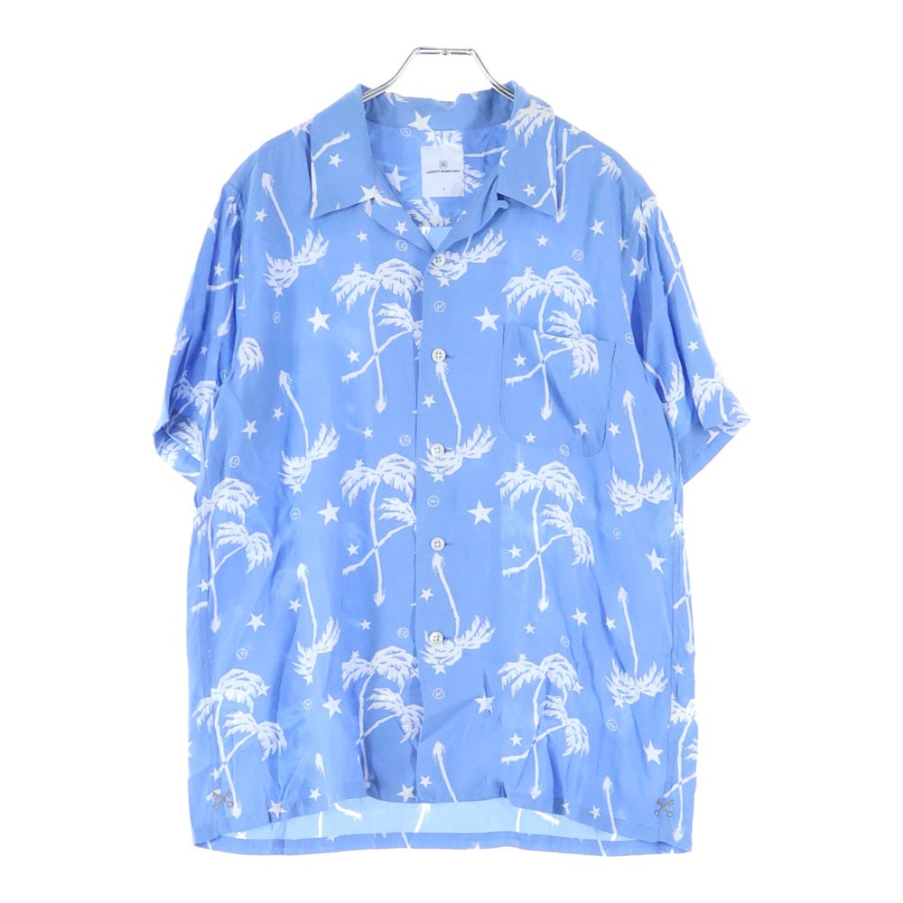 UNIFORM EXPERIMENT(ユニフォームエクスペリメント) S/S PERM TREE OPEN COLLAR SHIRT レーヨン パームツリー オープンカラー 半袖 シャツ ブルー UE‐100014