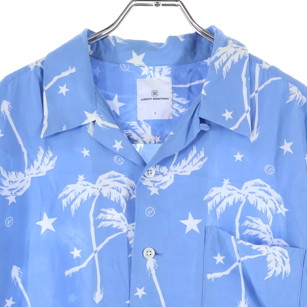 UNIFORM EXPERIMENT(ユニフォームエクスペリメント) S/S PERM TREE OPEN COLLAR SHIRT レーヨン パームツリー オープンカラー 半袖 シャツ ブルー UE‐100014