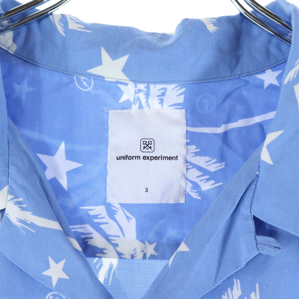 UNIFORM EXPERIMENT(ユニフォームエクスペリメント) S/S PERM TREE OPEN COLLAR SHIRT レーヨン パームツリー オープンカラー 半袖 シャツ ブルー UE‐100014