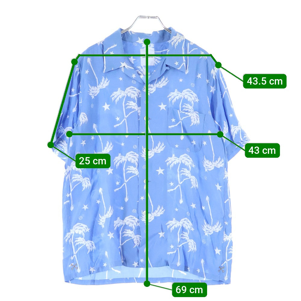 UNIFORM EXPERIMENT(ユニフォームエクスペリメント) S/S PERM TREE OPEN COLLAR SHIRT レーヨン パームツリー オープンカラー 半袖 シャツ ブルー UE‐100014