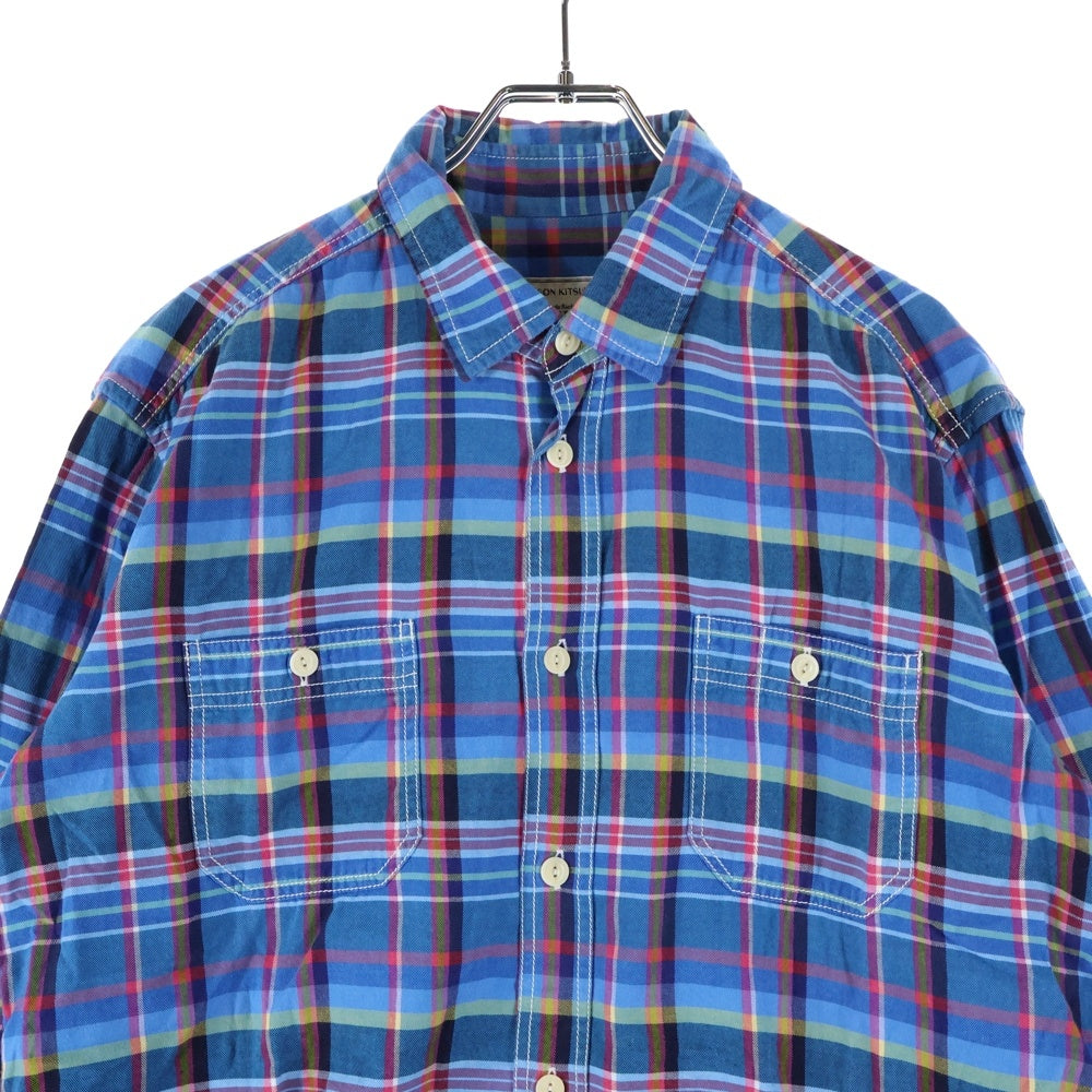 MAISON KITSUNE(メゾンキツネ) ダブルポケット チェック 長袖 シャツ ブルー