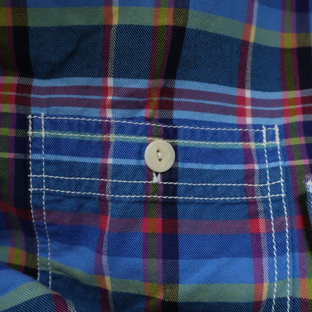 MAISON KITSUNE(メゾンキツネ) ダブルポケット チェック 長袖 シャツ ブルー