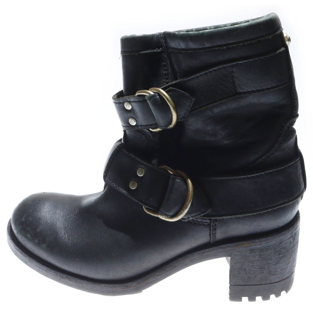 DIESEL(ディーゼル) ダブルストラップ エンジニアショート レザーブーツ ブラック レディース