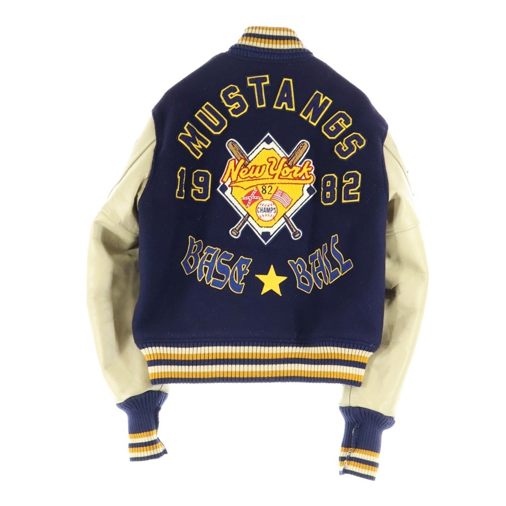 VINTAGE(ヴィンテージ) WHITESVILLE NEW YORK MUSTANGS ホワイツビル ニューヨーク マスタングス フルデコ レザー切り替え ヴァーシティジャケット スタジャン イエロー/ネイビー