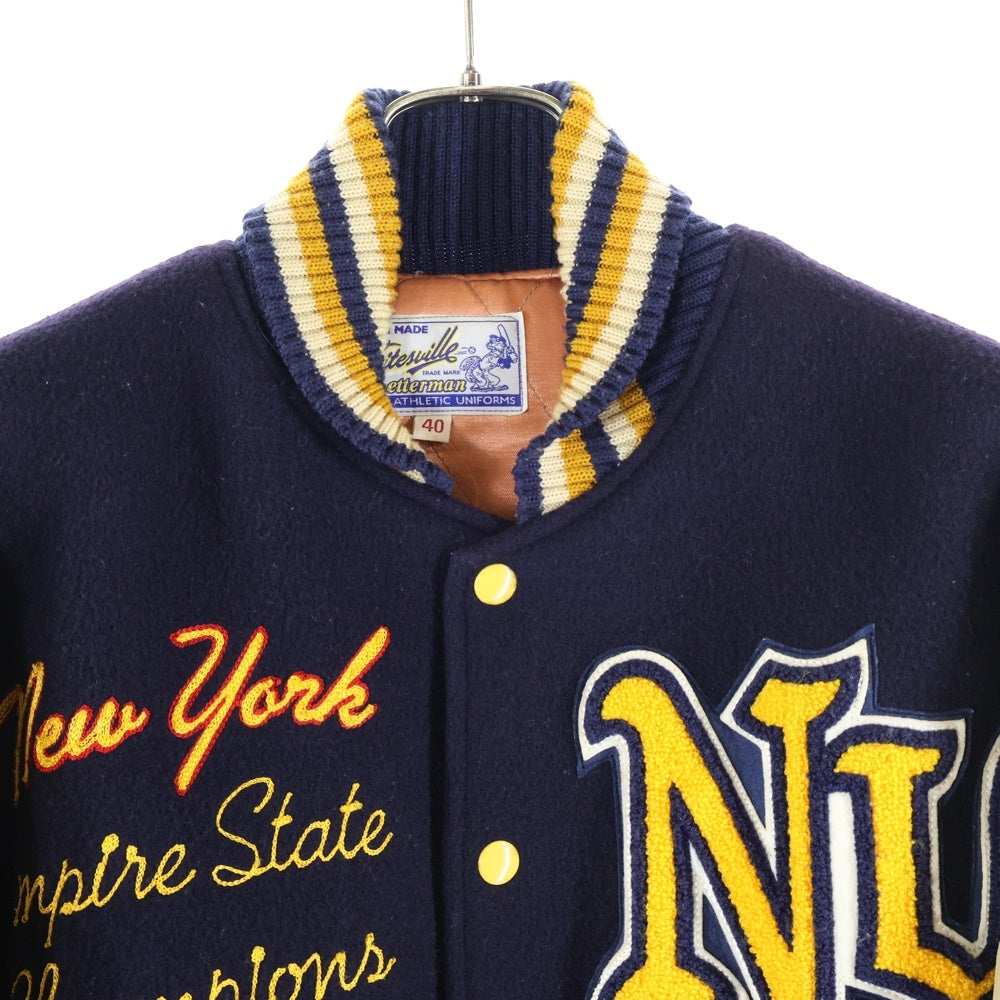 VINTAGE(ヴィンテージ) WHITESVILLE NEW YORK MUSTANGS ホワイツビル ニューヨーク マスタングス フルデコ レザー切り替え ヴァーシティジャケット スタジャン イエロー/ネイビー