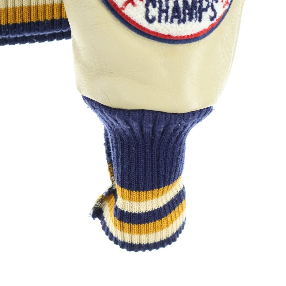 VINTAGE(ヴィンテージ) WHITESVILLE NEW YORK MUSTANGS ホワイツビル ニューヨーク マスタングス フルデコ レザー切り替え ヴァーシティジャケット スタジャン イエロー/ネイビー