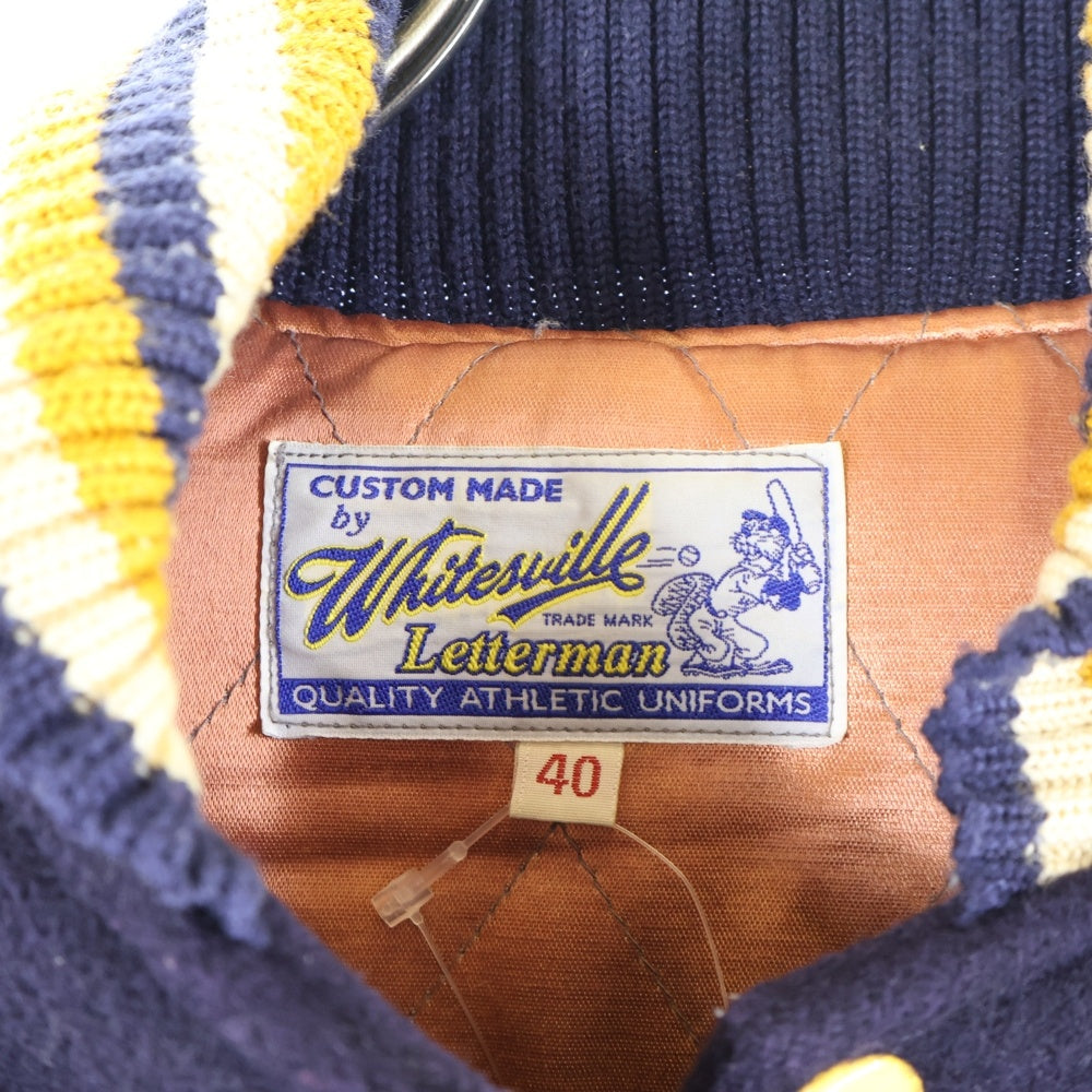 VINTAGE(ヴィンテージ) WHITESVILLE NEW YORK MUSTANGS ホワイツビル ニューヨーク マスタングス フルデコ レザー切り替え ヴァーシティジャケット スタジャン イエロー/ネイビー