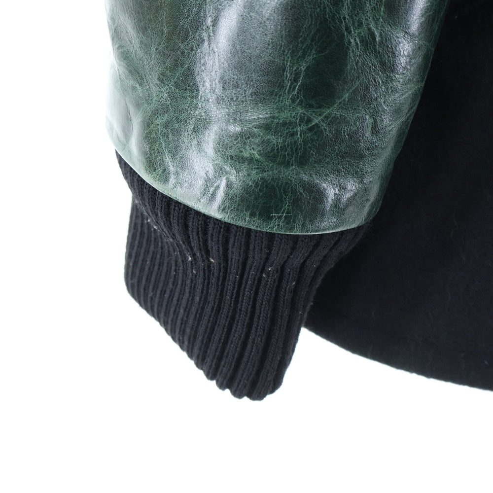 SCHOTT(ショット) 袖レザー切替 ウールスナップジャケット スタジャン ブラック/グリーン