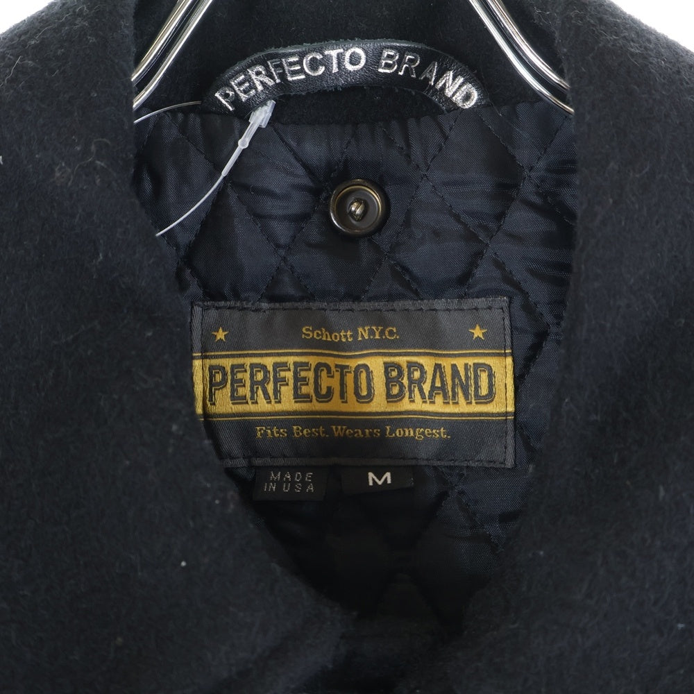 SCHOTT(ショット) 袖レザー切替 ウールスナップジャケット スタジャン ブラック/グリーン