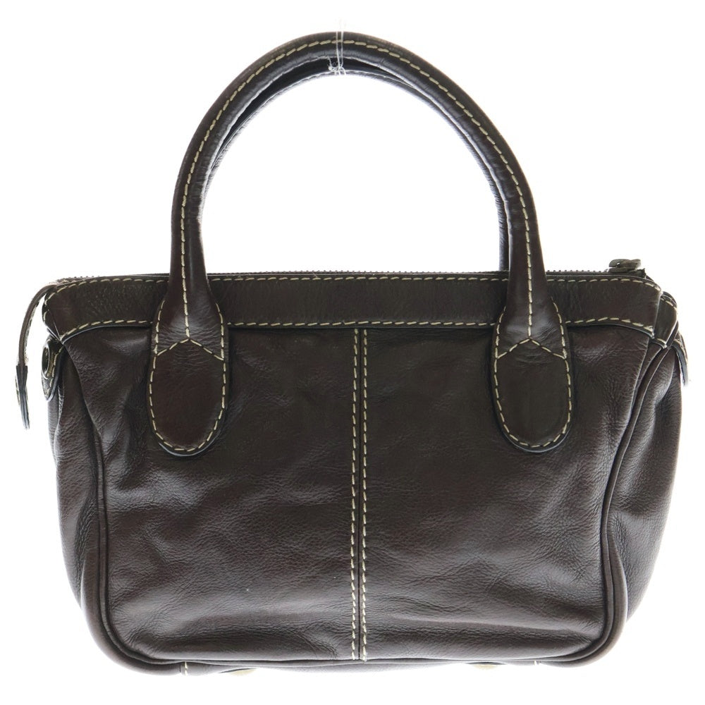 MARC BY MARC JACOBS(マーク バイ マーク ジェイコブス) ロゴデザインプレート ステッチデザイン レザー ハンドバッグ ブラウン