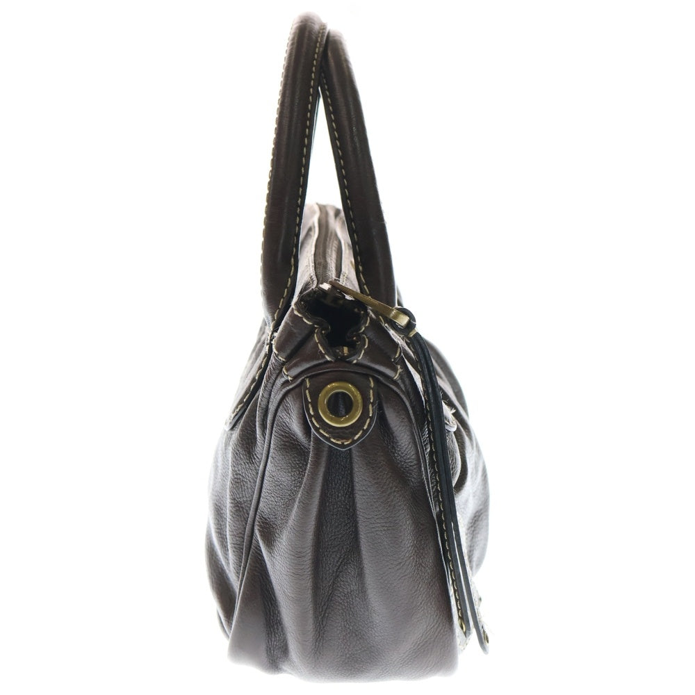 MARC BY MARC JACOBS(マーク バイ マーク ジェイコブス) ロゴデザインプレート ステッチデザイン レザー ハンドバッグ ブラウン