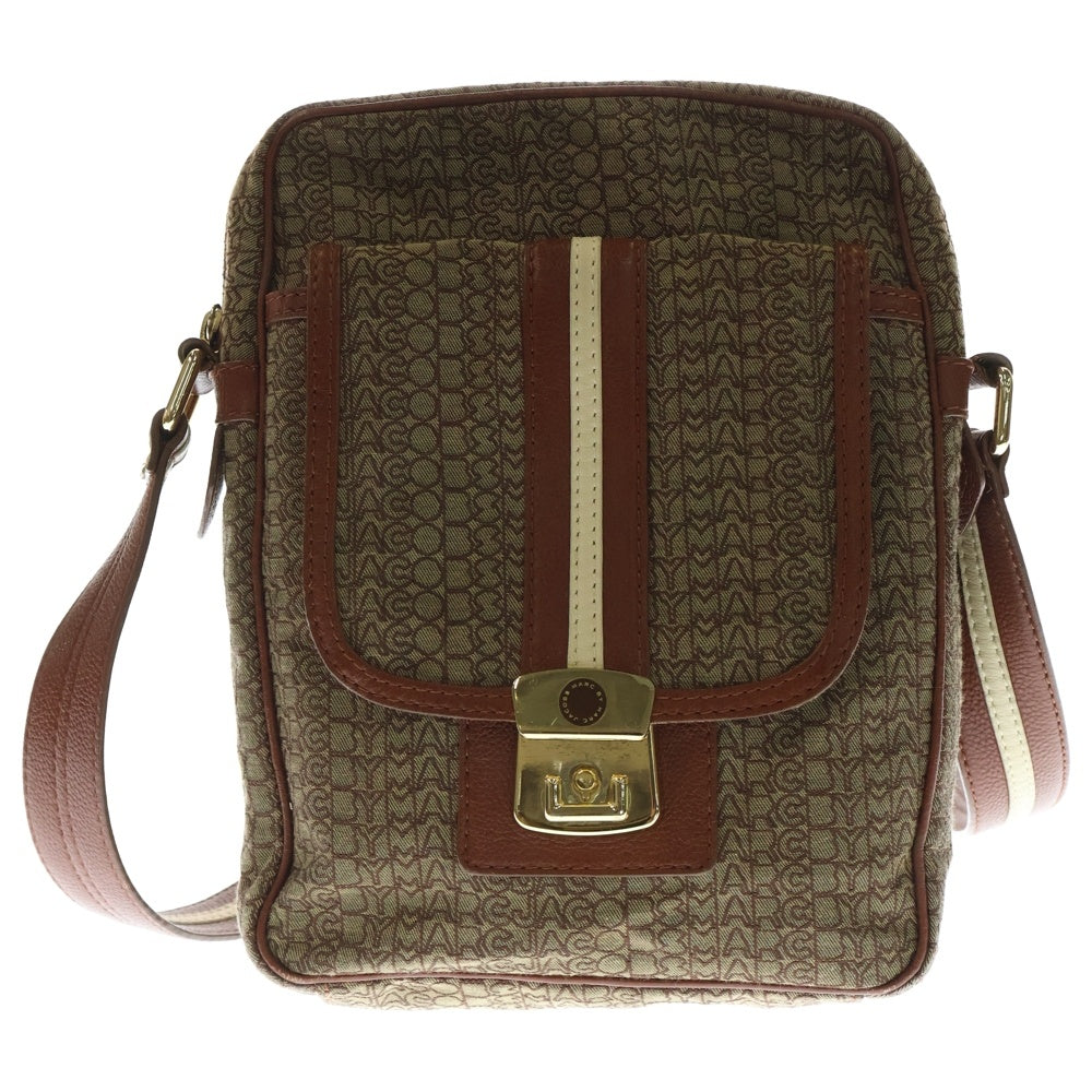 MARC BY MARC JACOBS(マーク バイ マーク ジェイコブス) フロントロゴデザイン 総柄 ラインデザイン ショルダーバッグ ブラウン