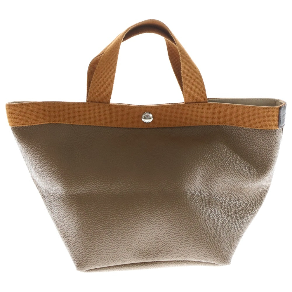 herve chapelier(エルベシャプリエ) 舟形 キャビアスキン ロゴデザイン金具 レザートートバッグ ブラウン/オレンジ